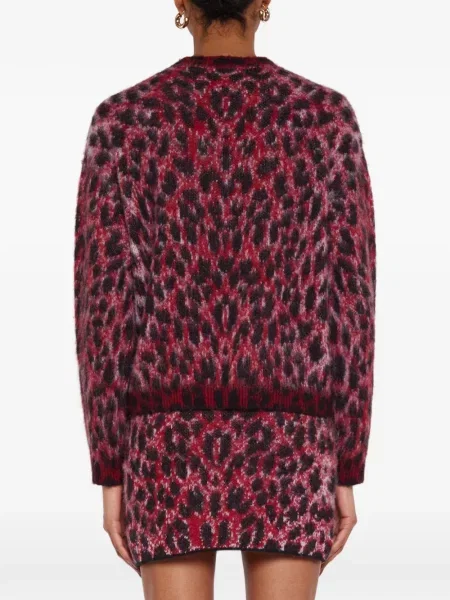 Pulover Laneus cu imagine cu model leopard roșu