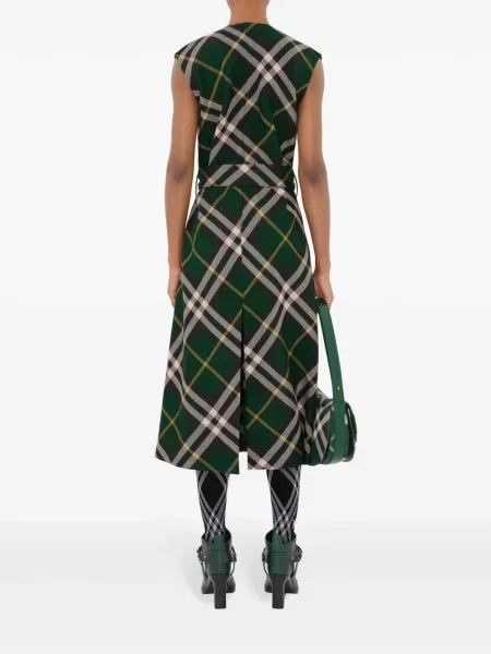 Rochie midi Burberry de lână în carouri până la genunchi verde