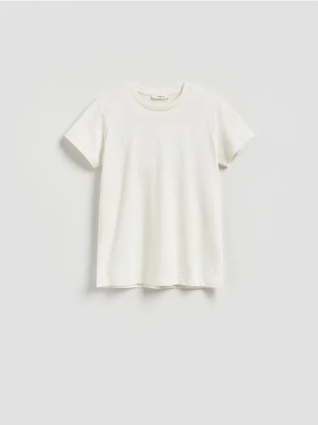 Reserved T-shirt z włóknami bambusowymi złamana biel