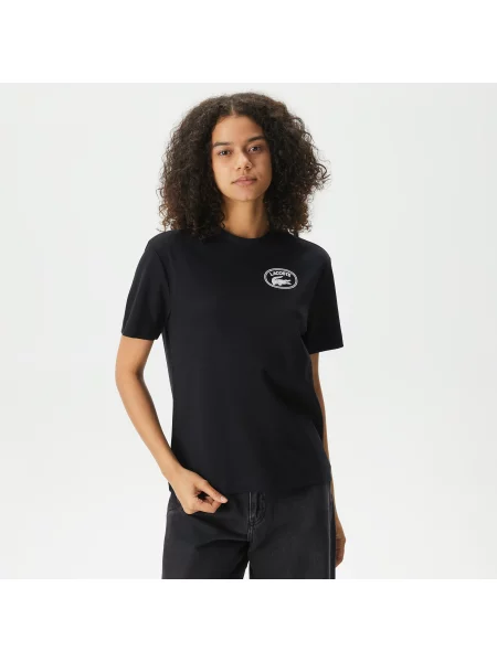 Lacoste Koszulka Z Dekoltem Z Nadrukiem czarna