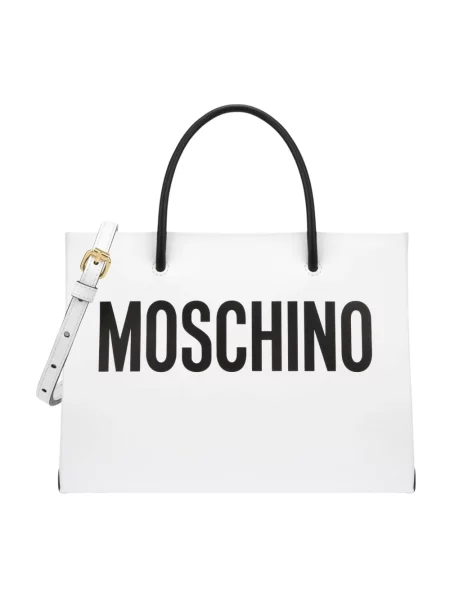 Shopperka Moschino skórzana z nadrukiem biała