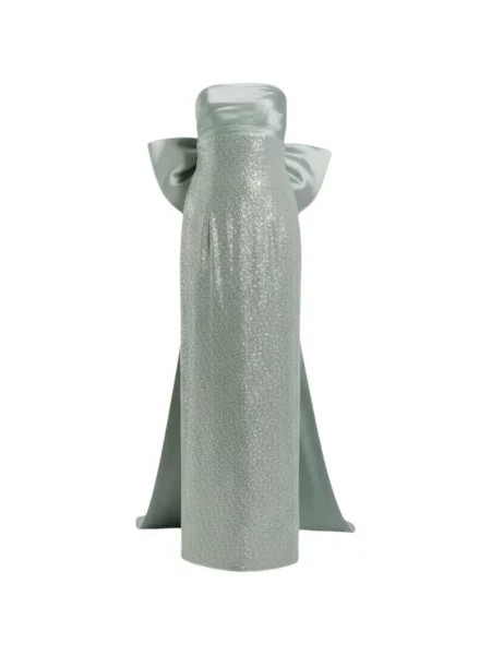 Sukienka maxi Mac Duggal z kokardką bez ramiączek garniturowa zielona