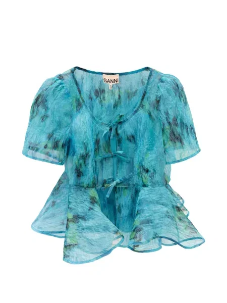 Cu peplum bluză Ganni cu imagine albastru