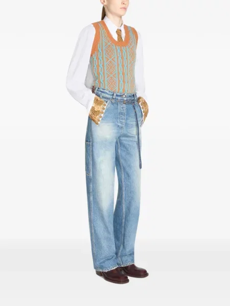 Cu centură pantaloni Dries Van Noten albastru