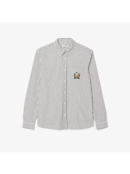 Lacoste Koszula W Paski Regular Fit biała