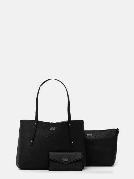 Duża shopperka Guess skórzana czarna
