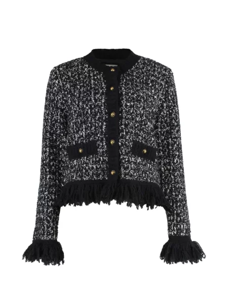 Cardigan Moncler cu franjuri din tweed negru