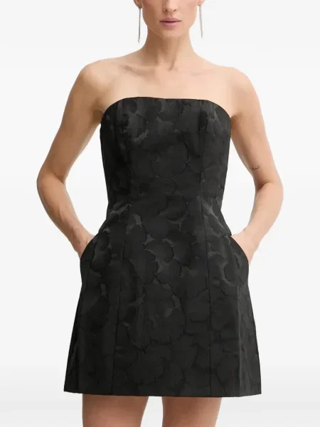 Mała sukienka mini Bardot bez ramiączek garniturowa czarna