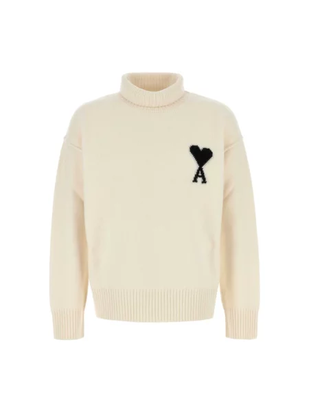 Sweter z golfem Ami Paris wełniany do golfa biały