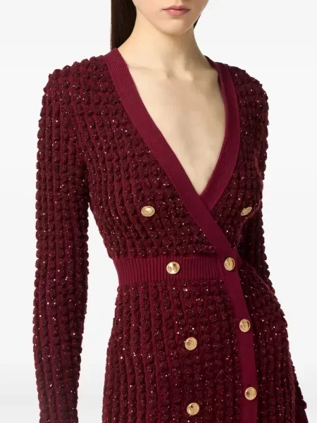 Dzianinowa sukienka mini Elisabetta Franchi z cekinami garniturowa czerwona