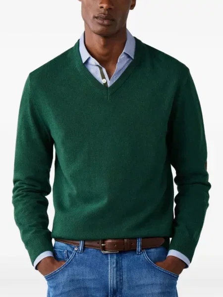 Pulover Hackett London cu decolteu în V verde