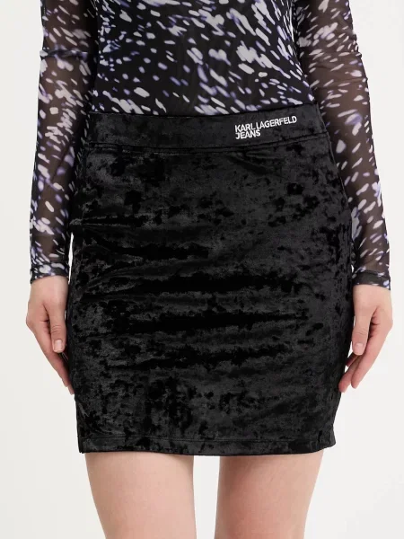 Karl Lagerfeld Jeans fustă de catifea mini drept negru