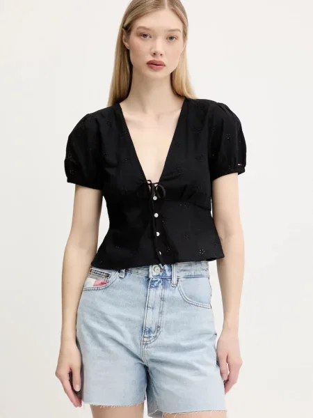 Tommy Jeans bluză regular negru