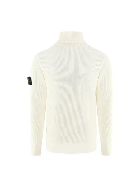 Sweter z golfem Stone Island wełniany z kamieniami do golfa biały