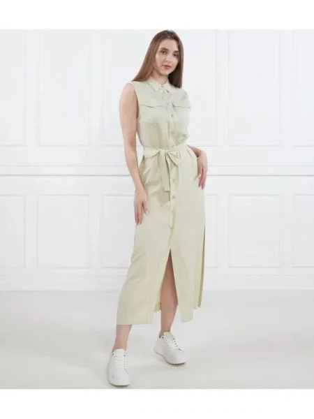 Calvin Klein Rochie cu cordon TENCEL SLEEVELESS SHIRT DRESS | cu adaos de in verde