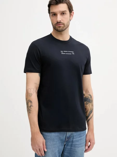 Тениска Armani Exchange с принт тъмносиньо