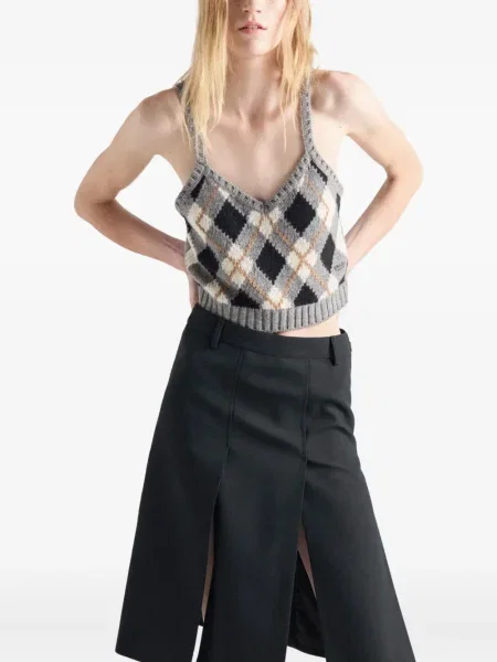 Top Prada z wzorem argyle prążkowany szary