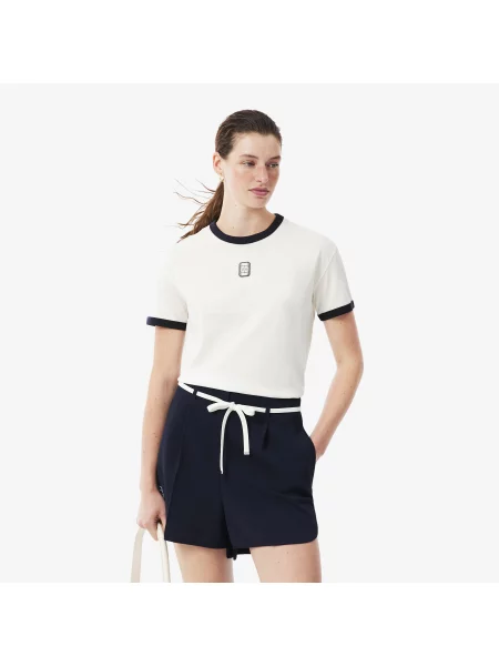 Lacoste Koszulka Z Jerseyu Z Haftowaną Naszywką biała