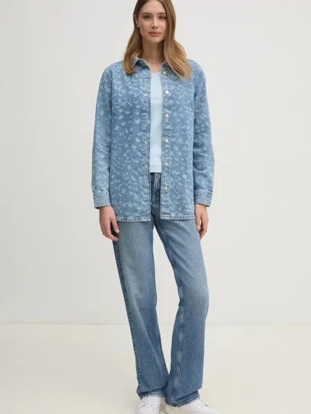 Sisley koszula jeansowa regular z kołnierzykiem klasycznym niebieski