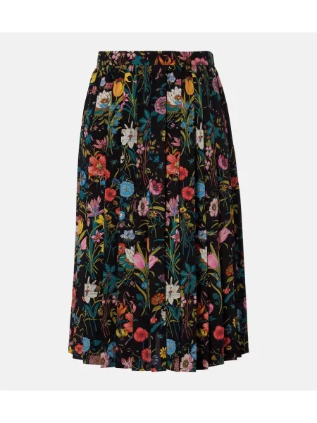 Fustă midi Gucci de mătase cu model floral negru