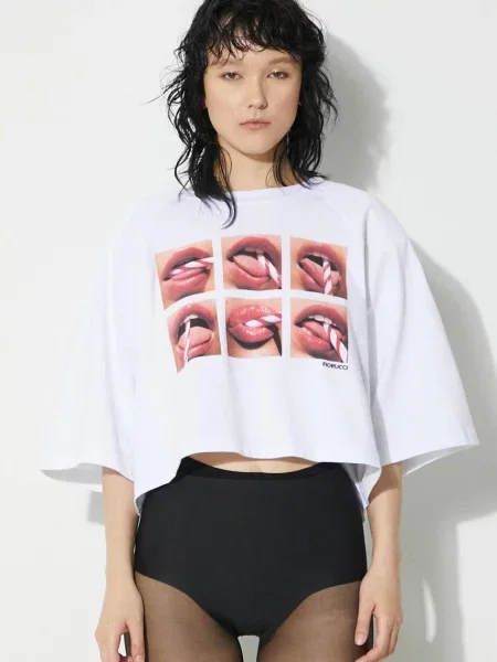 Футболка Fiorucci Mouth Print Cropped Padded T-Shirt білий