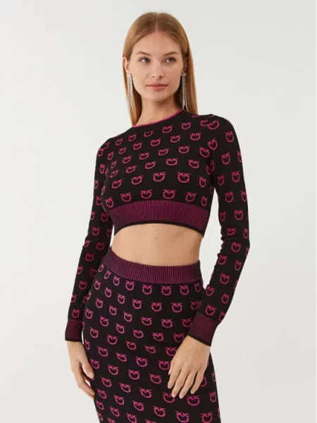 PINKO Swetry Kobieta Wielobarwność L Krótki Sweter Monogram czarny