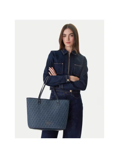 Torba tote z imitacji denimu model ‘Evrim’ Liu Jo White niebieska