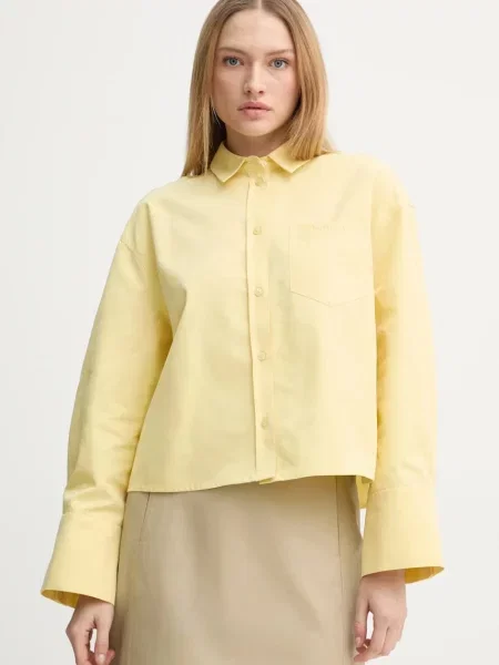 Košulja Clarin za žene relaxed s klasičnim ovratnikom žuta