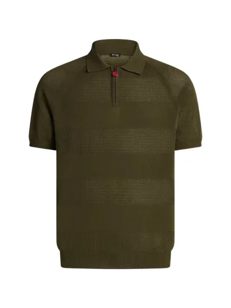 Tricou polo Kiton cu dungi ajurat verde