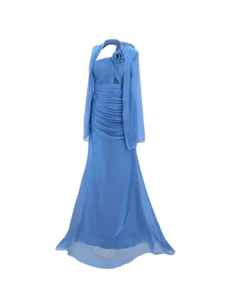 Rochie maxi Meta4 cu volane cu un umăr gol albastru