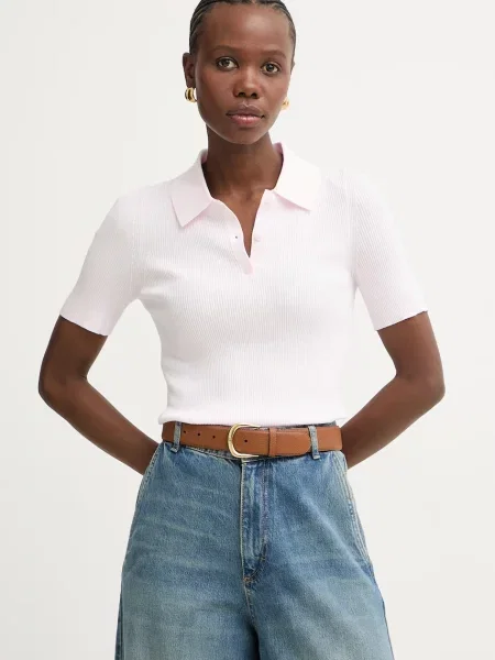 BOSS polo majica z viskozo Feskus roza