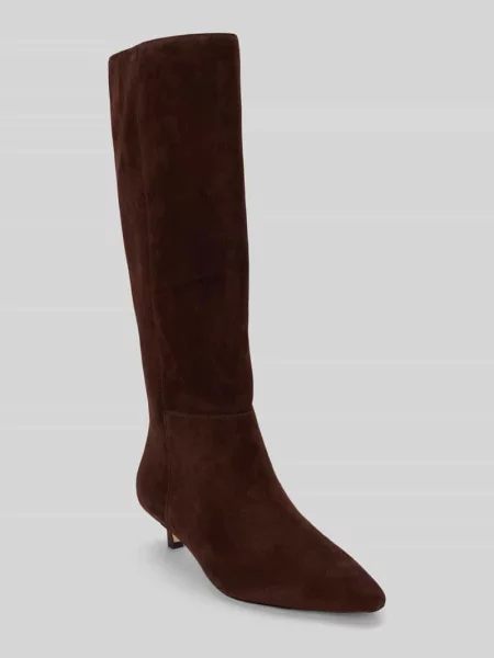 Kozaki z naturalnej skóry welurowej z detalem z logo Lauren Ralph Lauren