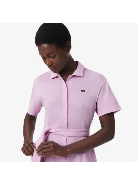 Lacoste Rozkloszowana Sukienka Polo Z Piki różowa