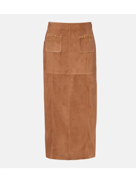 Fusta maxi Rixo din piele de căprioară bej