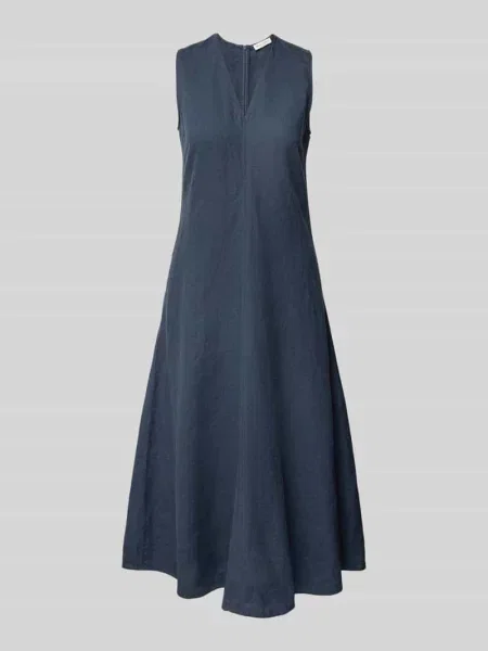 Sukienka lniana rozkloszowana z wpuszczanymi Marc O'polo granatowa