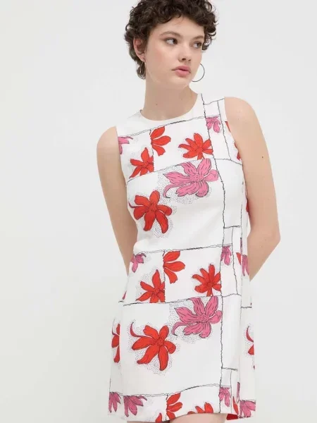 Рокля Desigual HOUSTON къса със стандартна кройка бяло