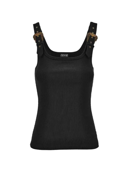 Top Versace Jeans Couture tricotate cu cataramă cu nervuri negru