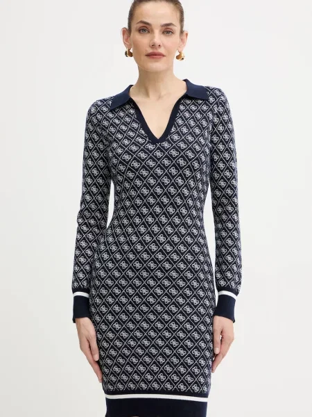 Guess sukienka z domieszką wełny AUBREY mini dopasowana granatowy