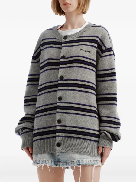 Cardigan We11done cu broderie cu dungi gri