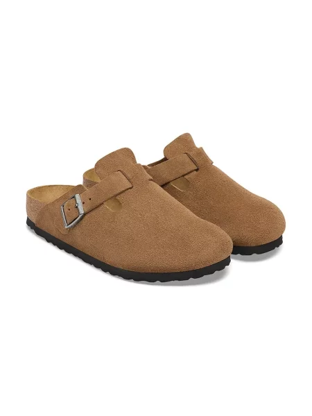 Birkenstock klapki mules zamszowe Boston Suede Leather brązowe