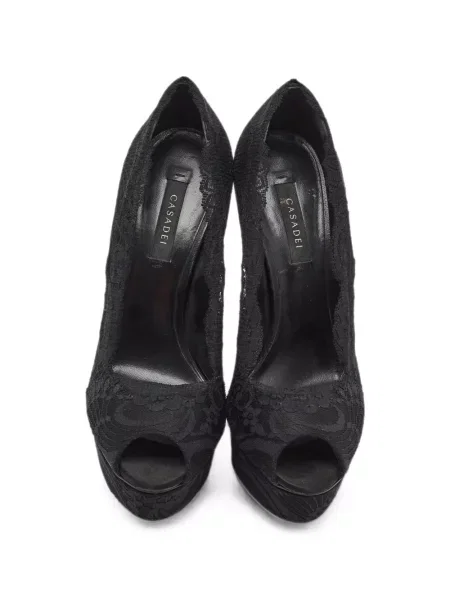 Pantofi cu toc Casadei cu platformă din dantelă negru
