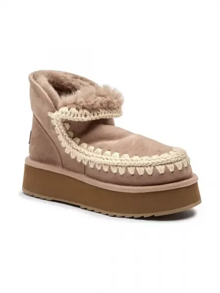 MOU De piele bocanci Mini Eskimo Platform cu adaos de lână gri