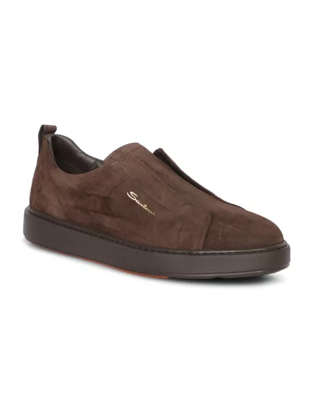 Sneakersy Santoni zamszowe wsuwane brązowe