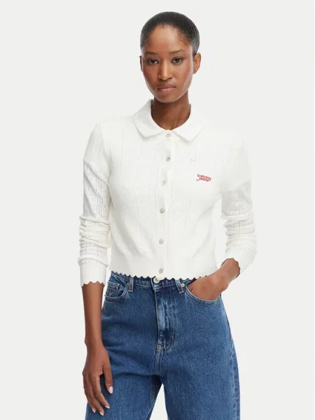 Tommy Jeans Кардиган Pointelle бял