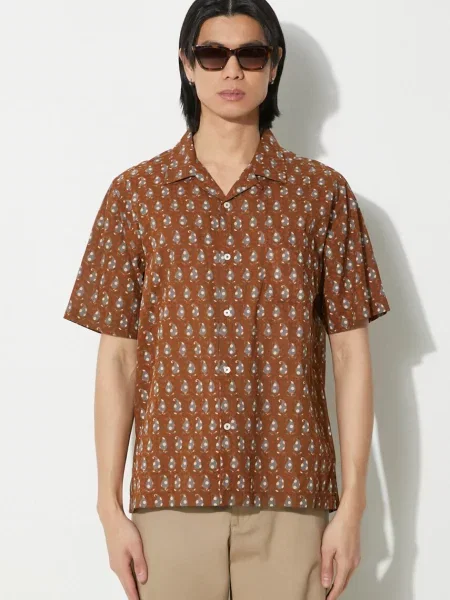 Риза Universal Works Road Shirt мъжка със стандартна кройка кафяво