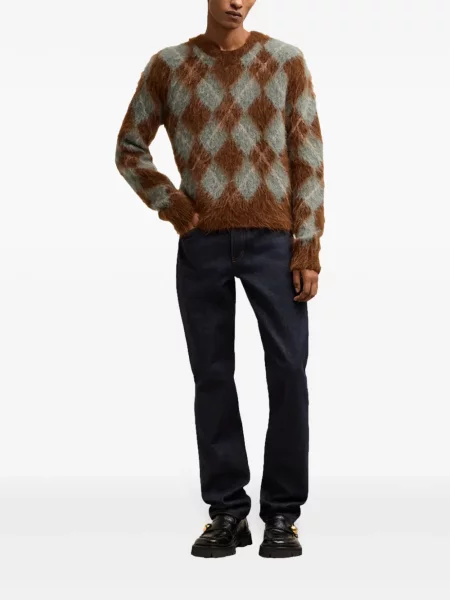 Sweter Ami Paris wełniany z wzorem argyle brązowy