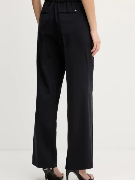 Kalhoty s příměsí vlny Tommy Hilfiger tmavomodrá high waist