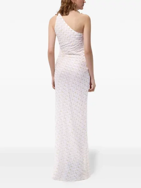 Rochie maxi Missoni cu volane cu un umăr gol alb