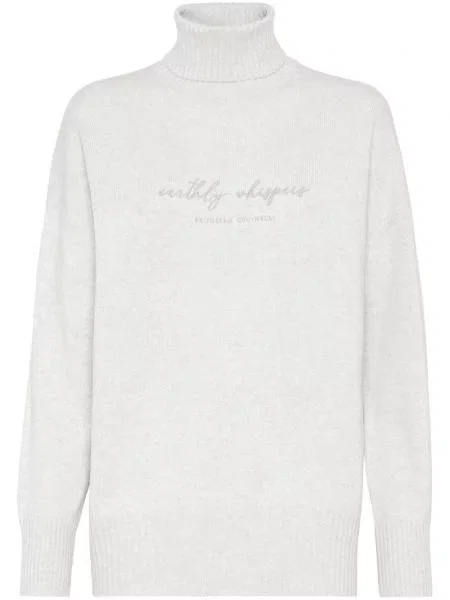 Пуловер Brunello Cucinelli бродиран бяло