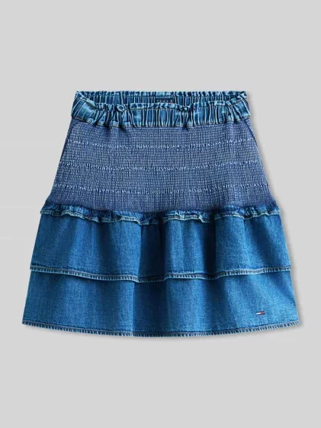 Spódnica mini z denimu z czystej bawełny z falbanami Tommy Jeans niebieska